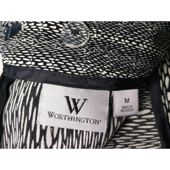 Worthington Skirt Women's M Black & White Geometric Maxi Long High Slit Pockets - Picture 6 of 8